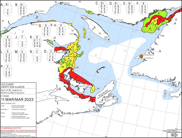 Carte des glaces Golfe du Saint-Laurent 11 mars 2023